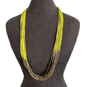 NWT Tatasha Brass Line Green Long Multi Bead Boho Necklace